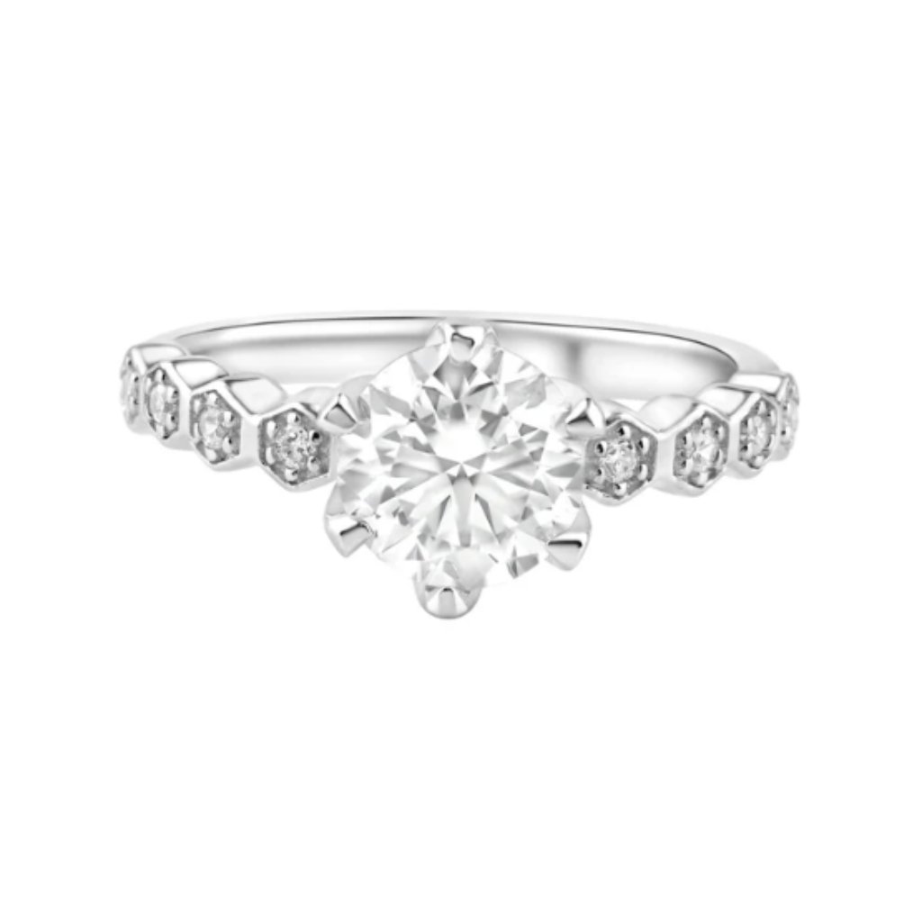Sterling Silver 925 Rhodium Plated 1 Carat Round Moissanite And Clear Cz Ring 99$